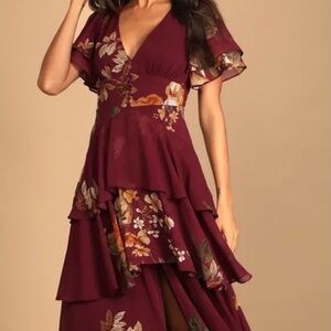 LuLu's Burgundy Floral Dress - Size M  *NEVER WORN*
